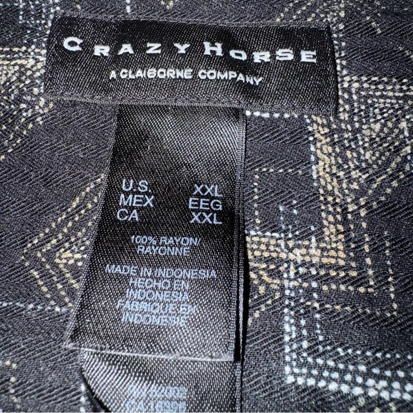 Claiborne Crazy Horse Men’s Casual Button Up Shirt XXL Black Geometric Pattern - Picture 6 of 7
